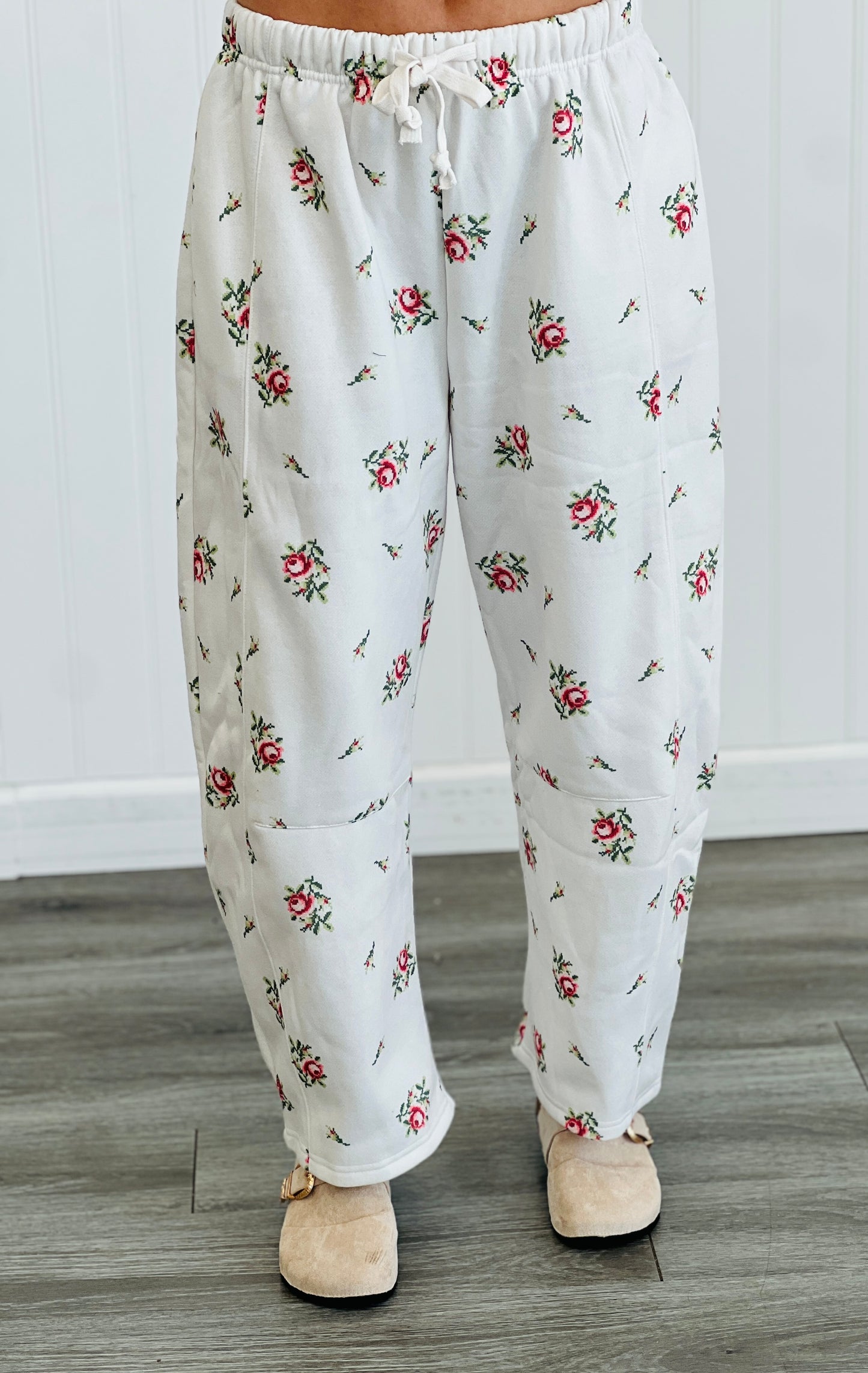 Cream Multi Floral Faux Embroidered Pants (Reg.)