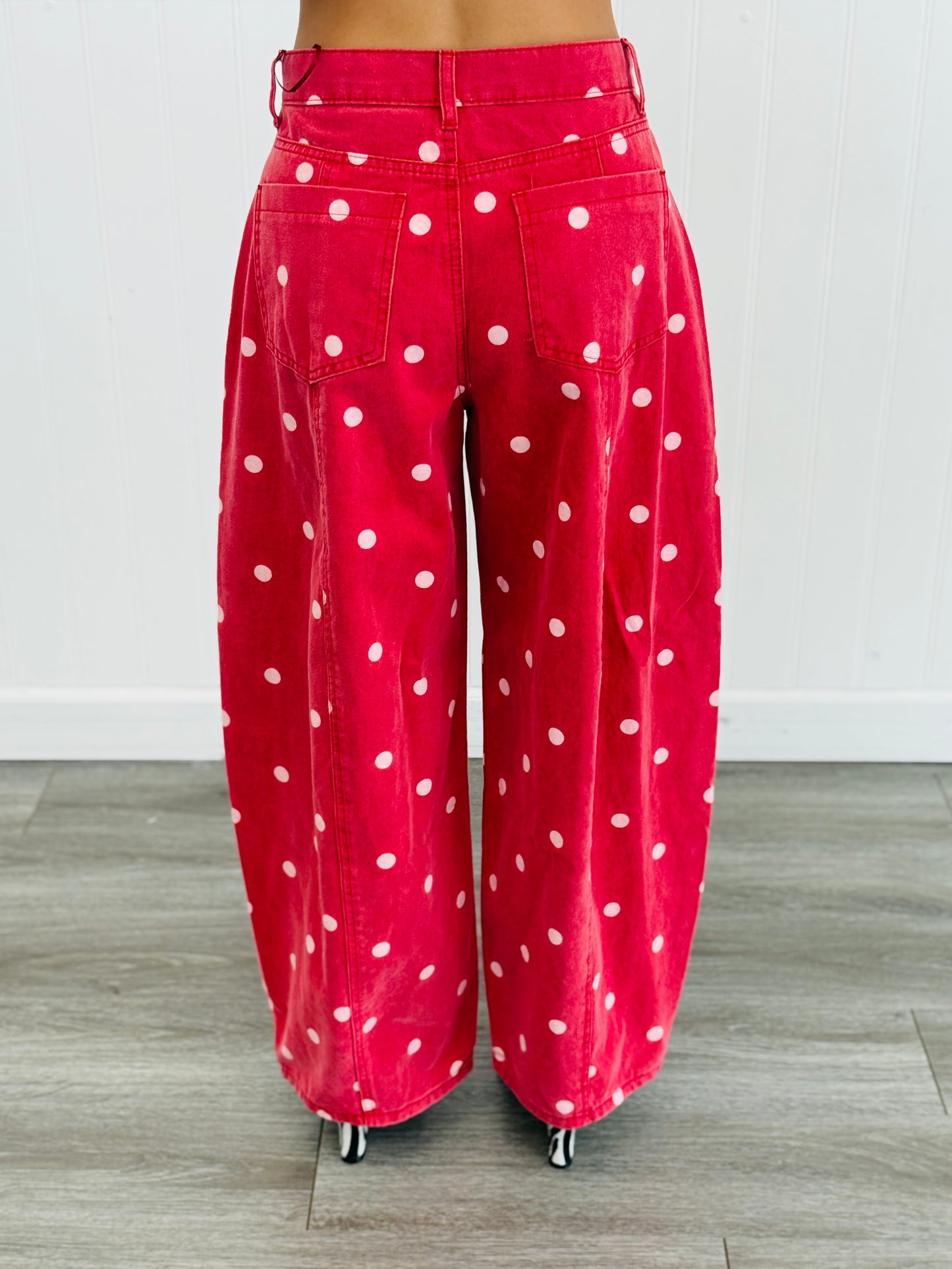 Brick Washed Denim Polka Dot Barrel Pants (Reg.)