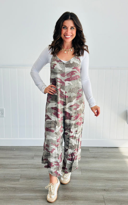 Washed Camo Wide Leg Jumpsuit (Reg)