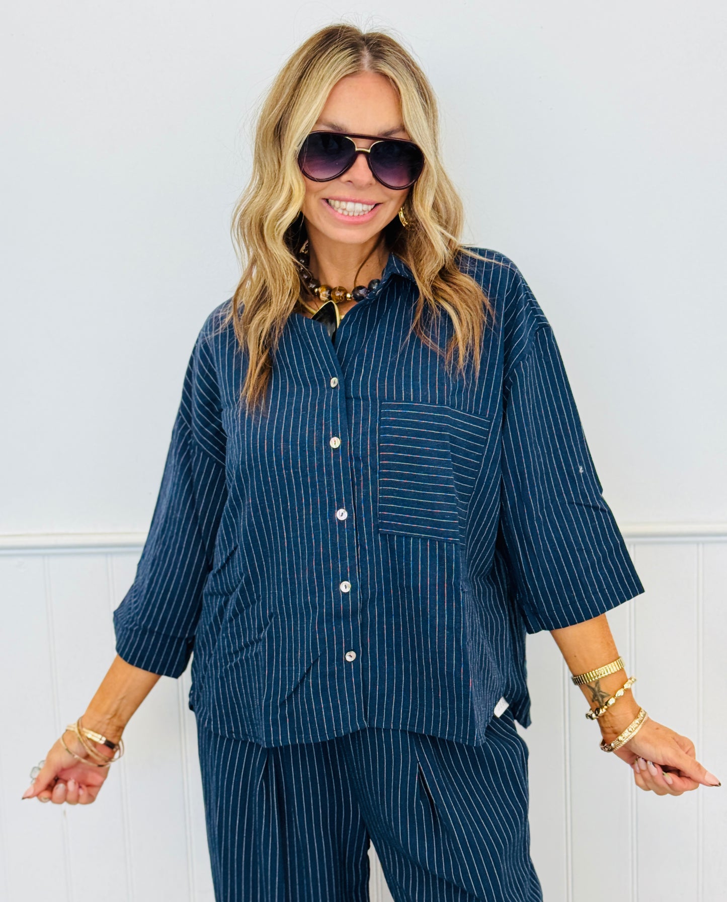 Striped High Low Button Up Shirt (Reg. and Plus) - 3 Colors