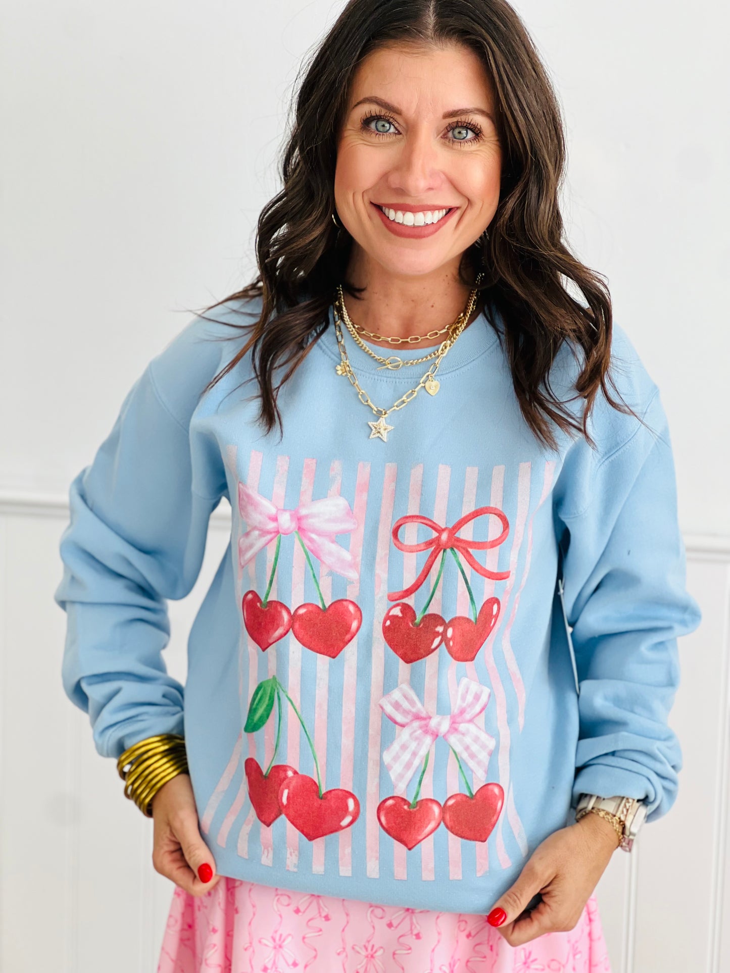 Blue Cherry Hearts Sweatshirt (Reg. and Plus)