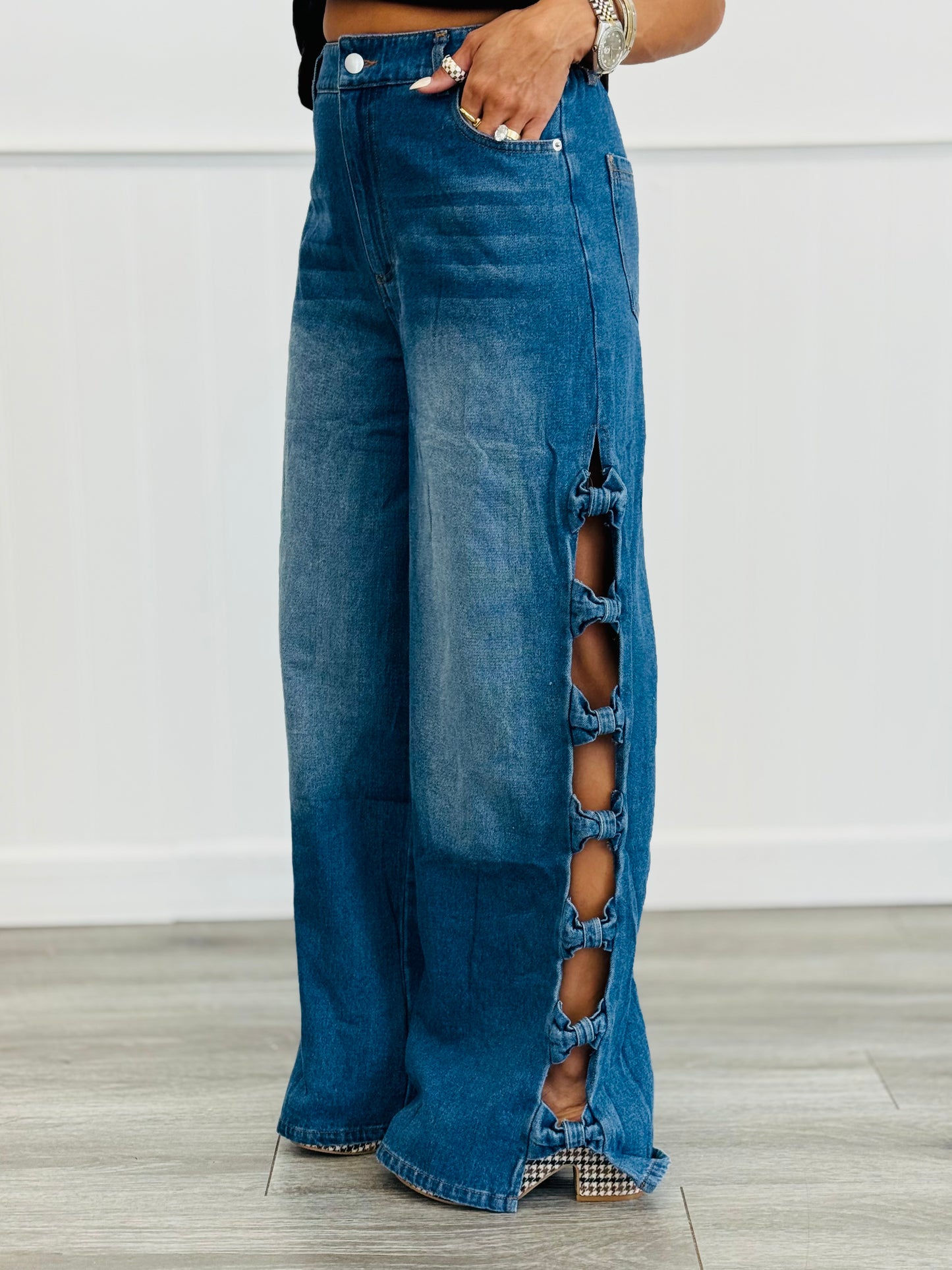 Denim Bow Detailed Side Seam Pants (Reg & Plus)