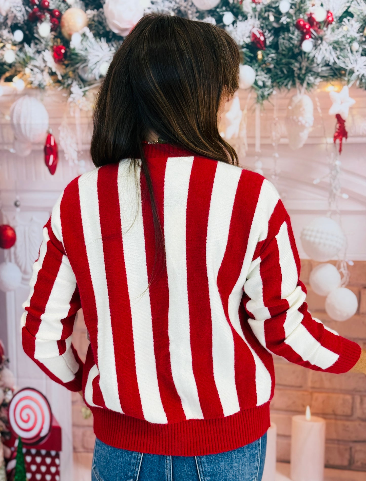 Red Stripe Christmas Truck Sweater Cardigan (Reg.)