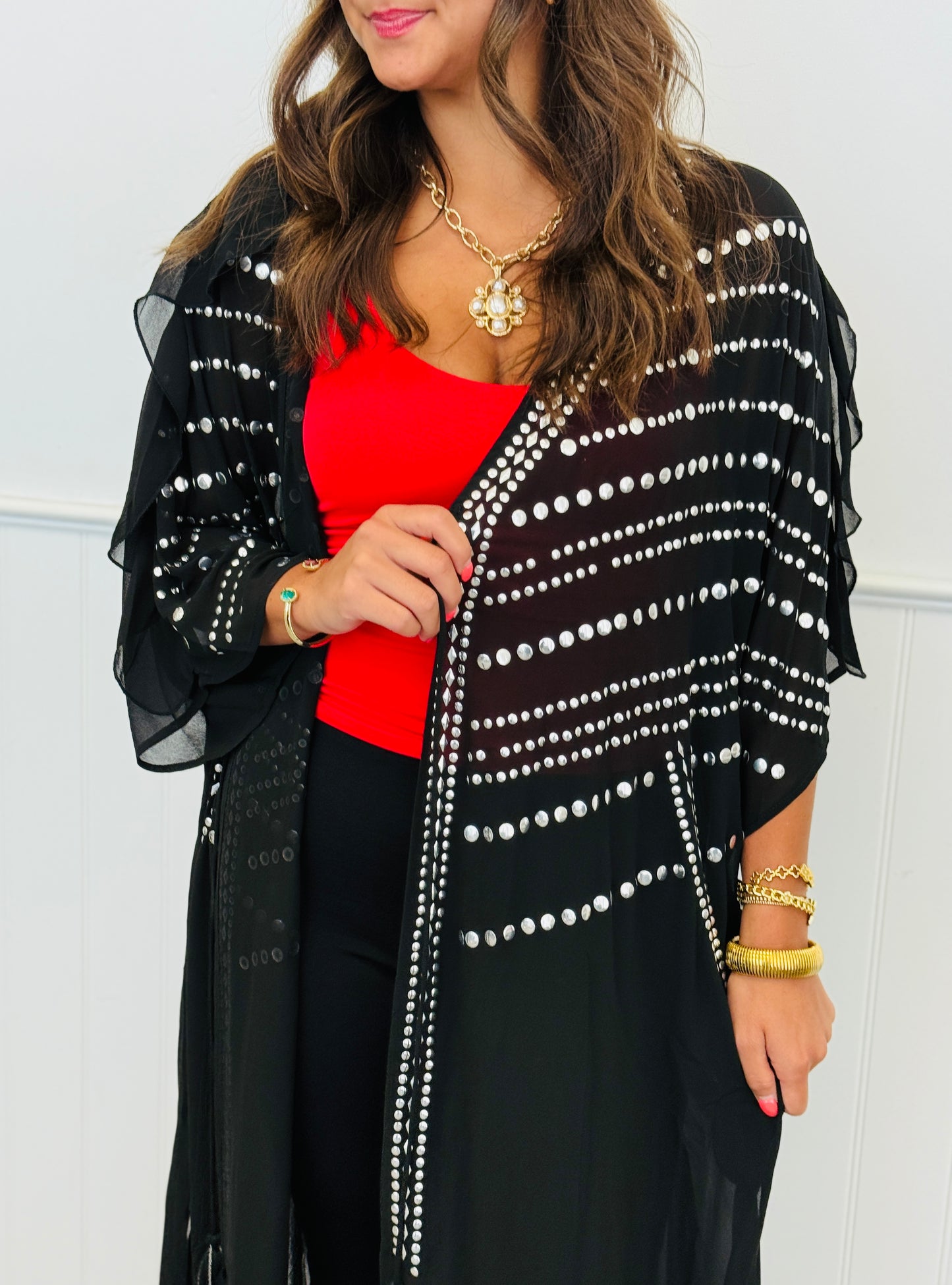 Black Front Tie Tassel Longline Cardigan (OS & Plus)