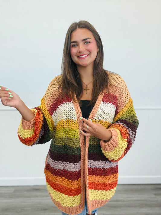 Autumn Leaves Stripe Open Front Cardigan (Reg.)