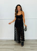 Black Sheer Lace Ruffle Maxi Dress (Reg. and Plus)