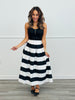 White/Black Bold Stripe Box Pleat Midi Skirt (Reg.)