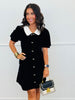 Black Bow Detail Buttons Mini Skater Dress (Reg.)