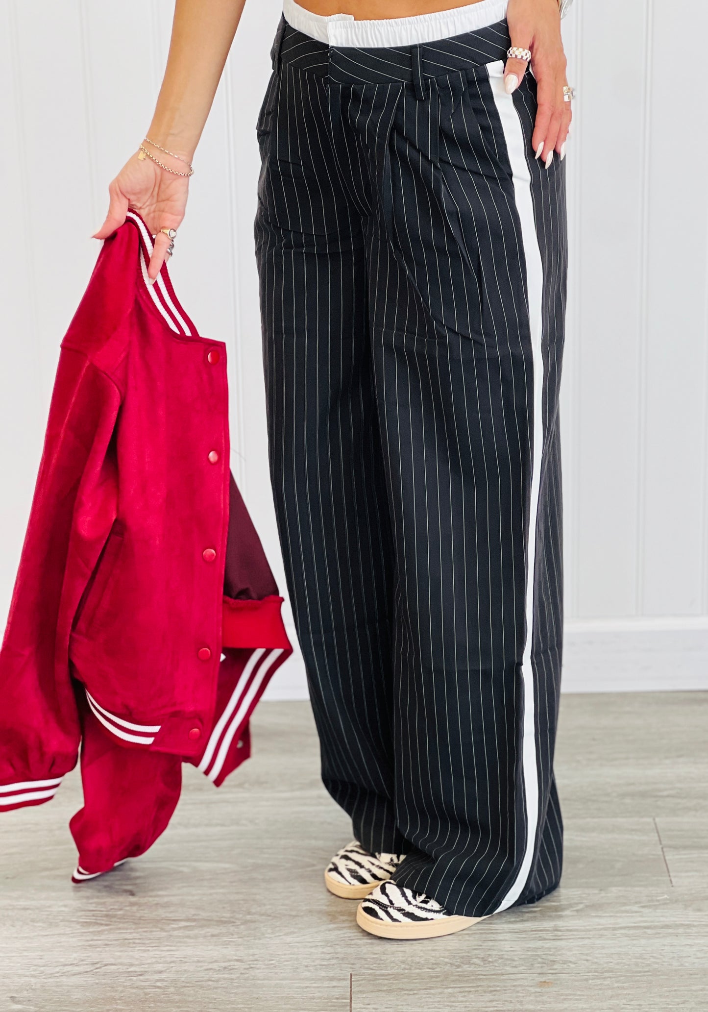 Double Waistband Side Strip Pants (Reg.)-2 Colors