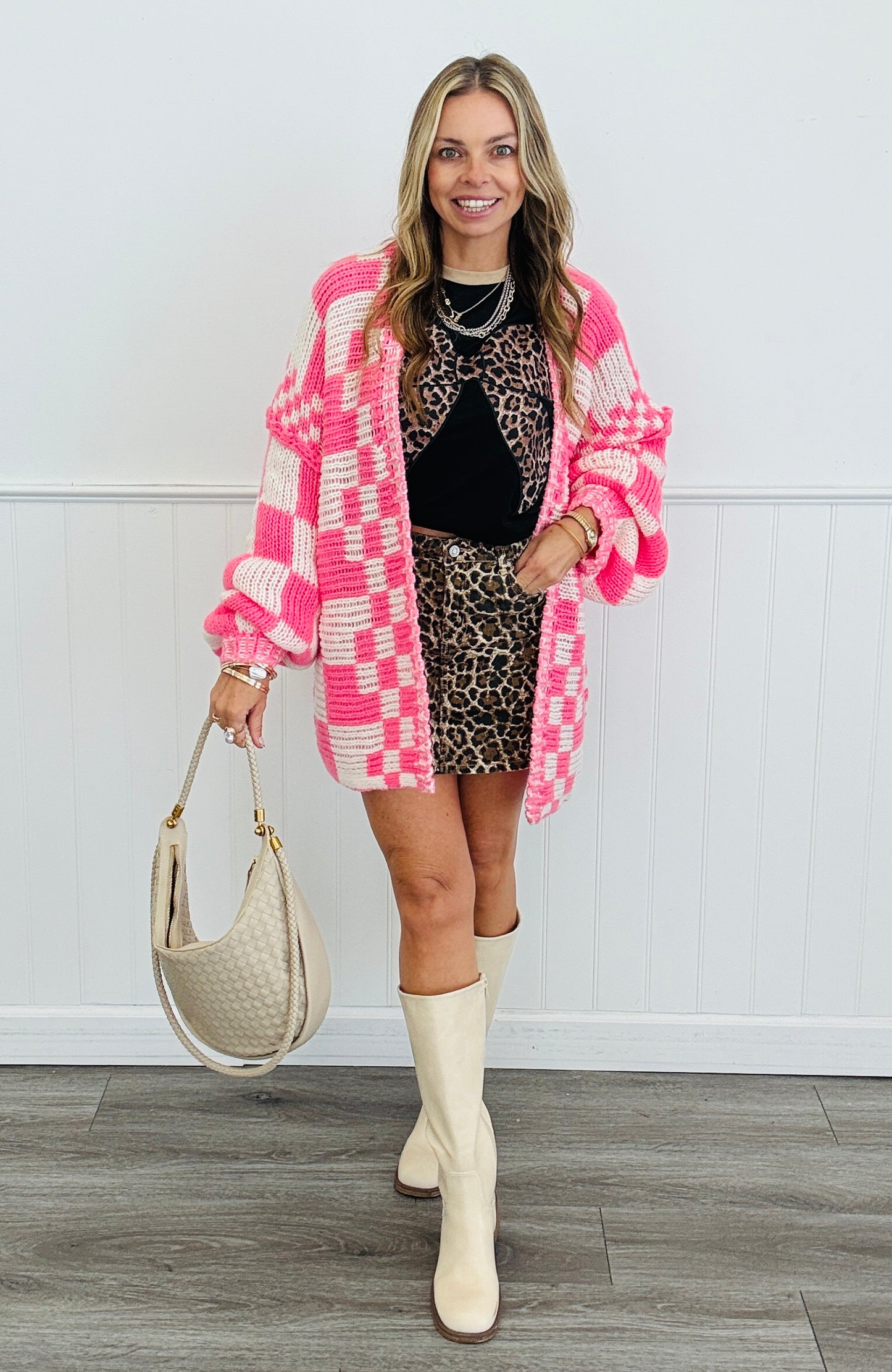 N Pink Combo Mixed Check Cardigan (Reg.)