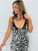Black Satin Zebra Print Cami Top & Pant Set (Reg.)
