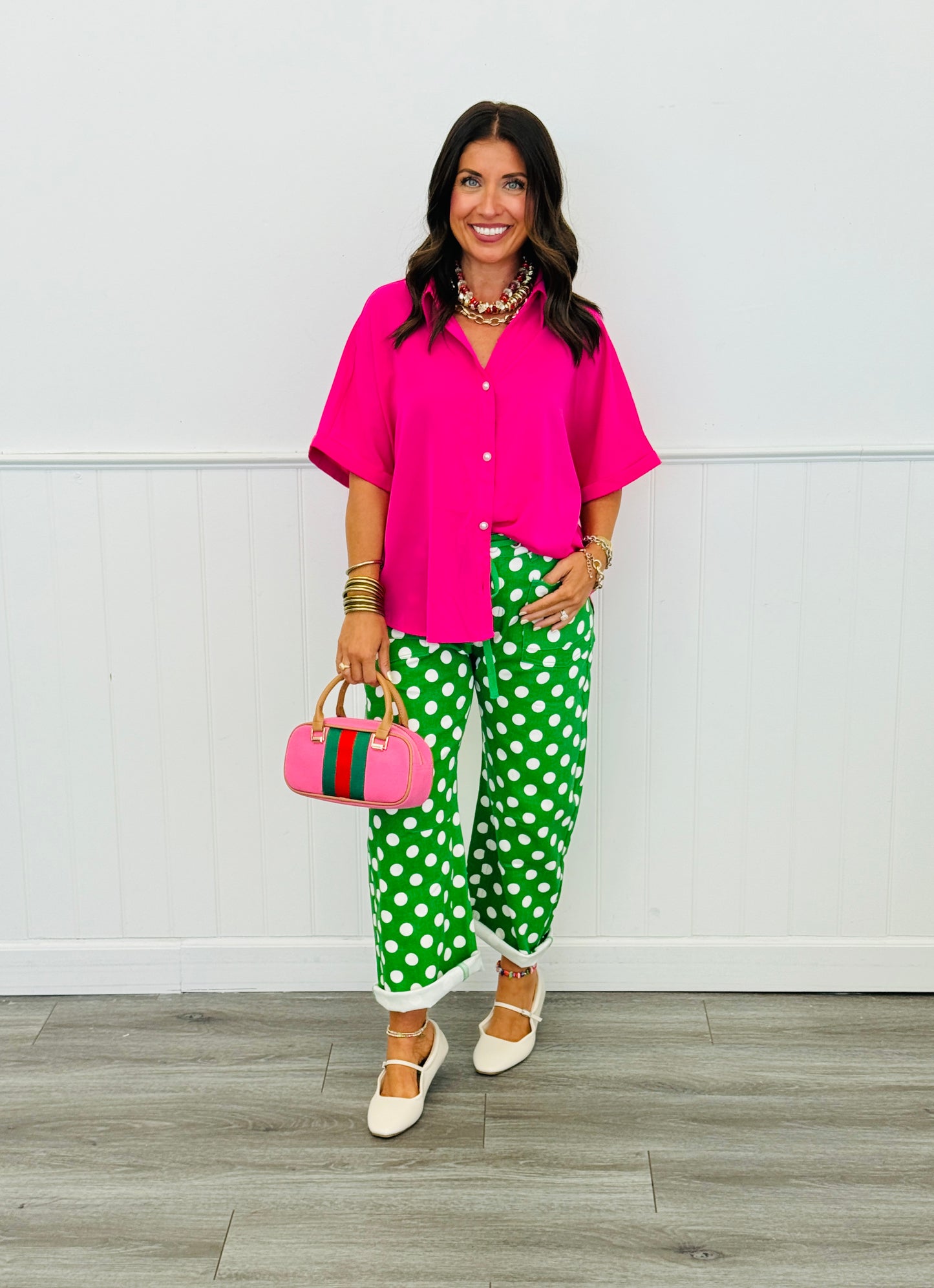 Pearl Buttons V-Neck Blouse (Reg.) - 2 Colors