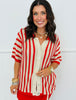 Cherry Tomato Striped Crochet Knit Button Down Top (Reg.)