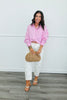 Pink Striped Oversized Button Up Top (Reg.)