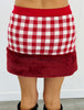 Red Check Fur Trim Jacket & Mini Skirt Set (Reg.)