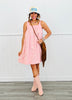 Pink Outline Floral Embroidery Mini Sundress (Reg.)