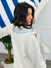 Ivory/Light Blue Contrast Stripe Sweater Cardigan (Reg.)