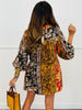 Brown Botanical Stripe Print Mini Dress (Reg & Plus)