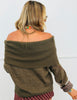 Olive Argyle Off Shoulder Sweater Top (Reg & Plus)