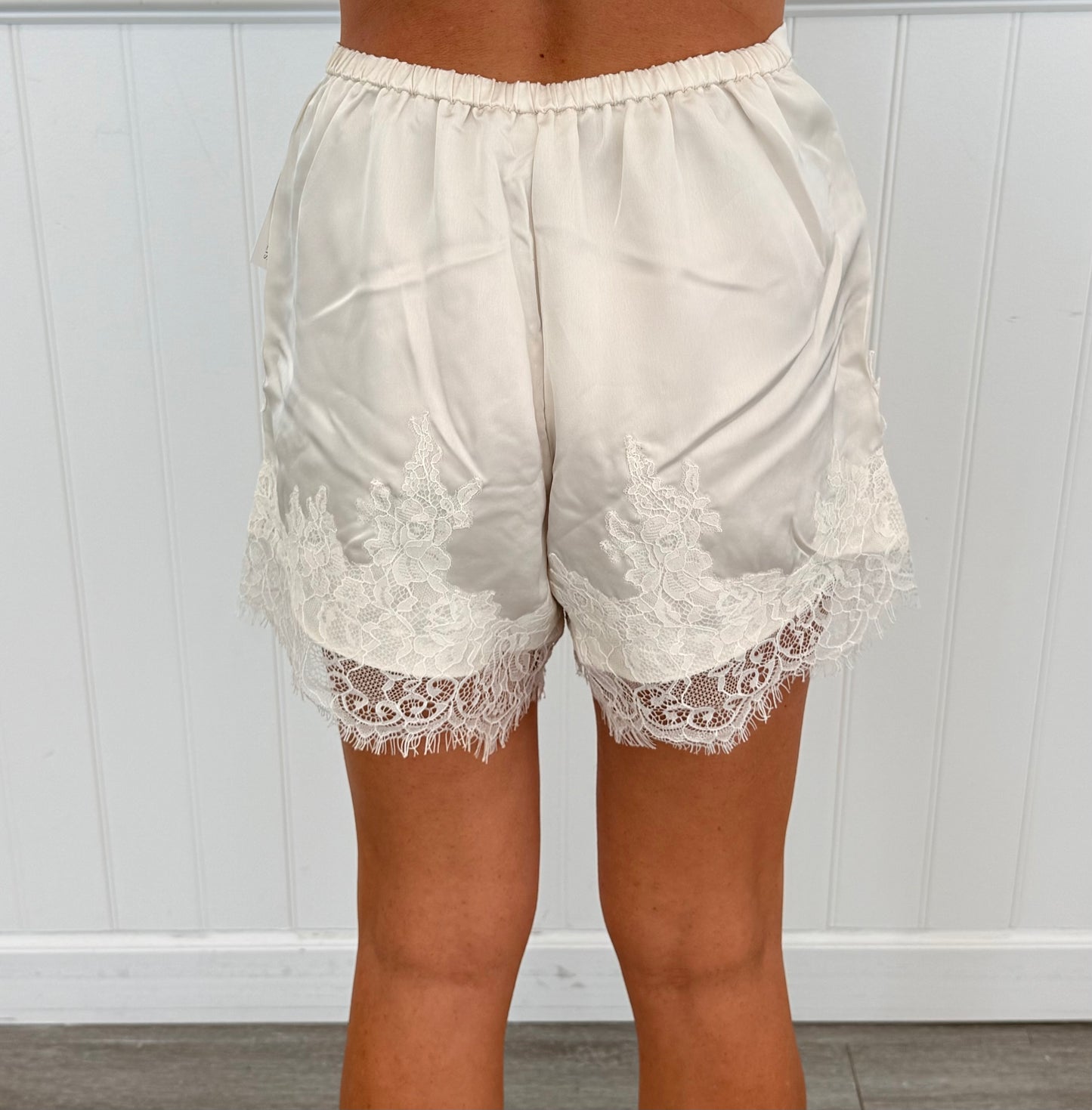Champagne Satin Lace Trim Shorts (Reg. and Plus)