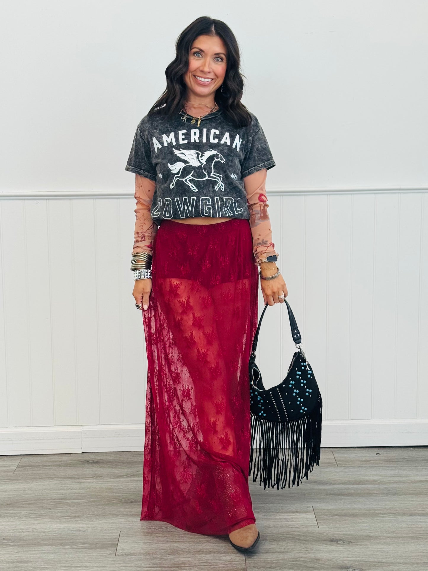 Black American Cowgirl Mineral Washed Tee (Reg. and Plus)