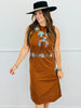 Queen Of Sparkles Brown Multi Turquoise Necklace Midi Dress (Reg. and Plus)