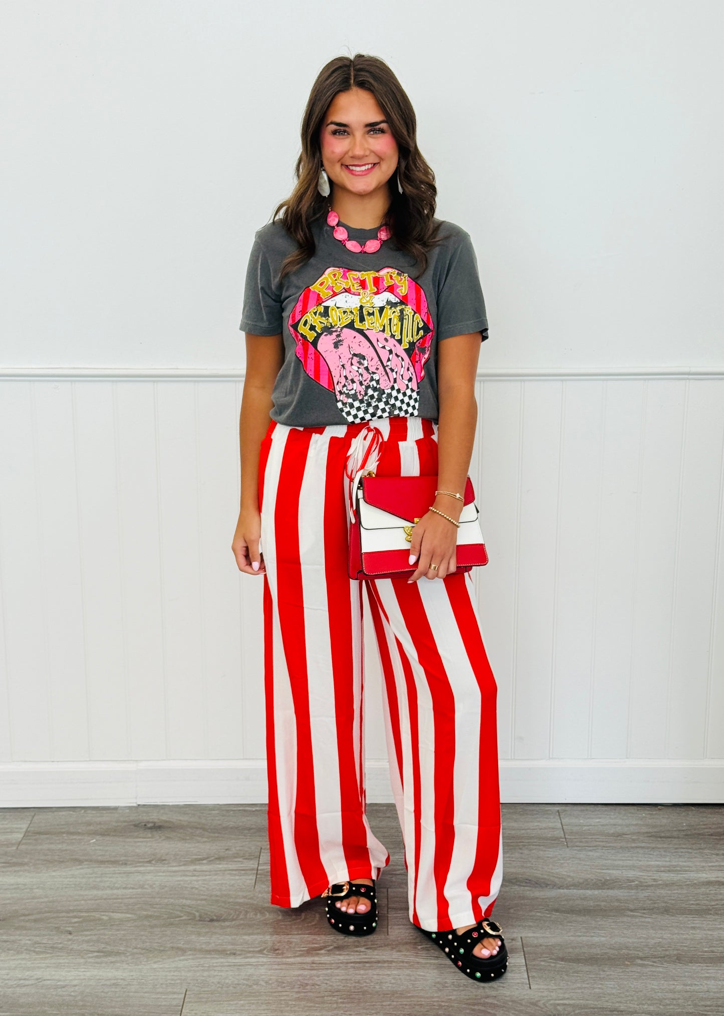 Tomato/White Stripe Top & Pants Set (Reg & Plus)