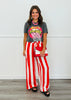 Tomato/White Stripe Top & Pants Set (Reg & Plus)