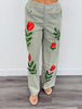 Striped Floral Embroidered Pants (Reg. and Plus) - 2 Colors