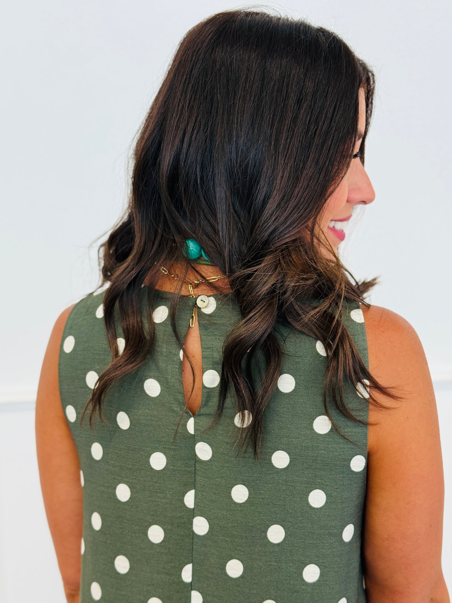 Olive Polka Dot Lace Detailed Midi Dress (Reg.)
