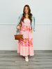 Pink Stripe Combo Floral Contrast Maxi Dress (Reg. and Plus)