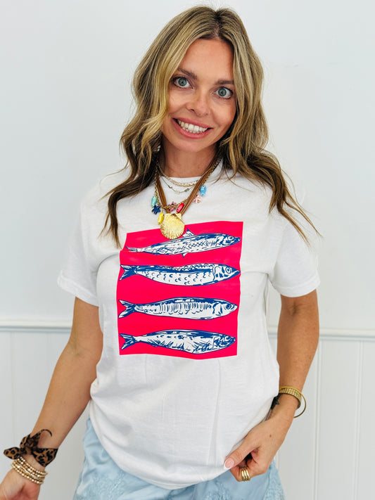 White Bold Fish Graphic Tee (Reg & Plus)