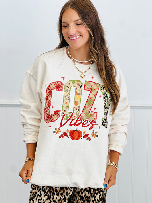 Cream Cozy Vibes Graphic Sweatshirt (Reg.)