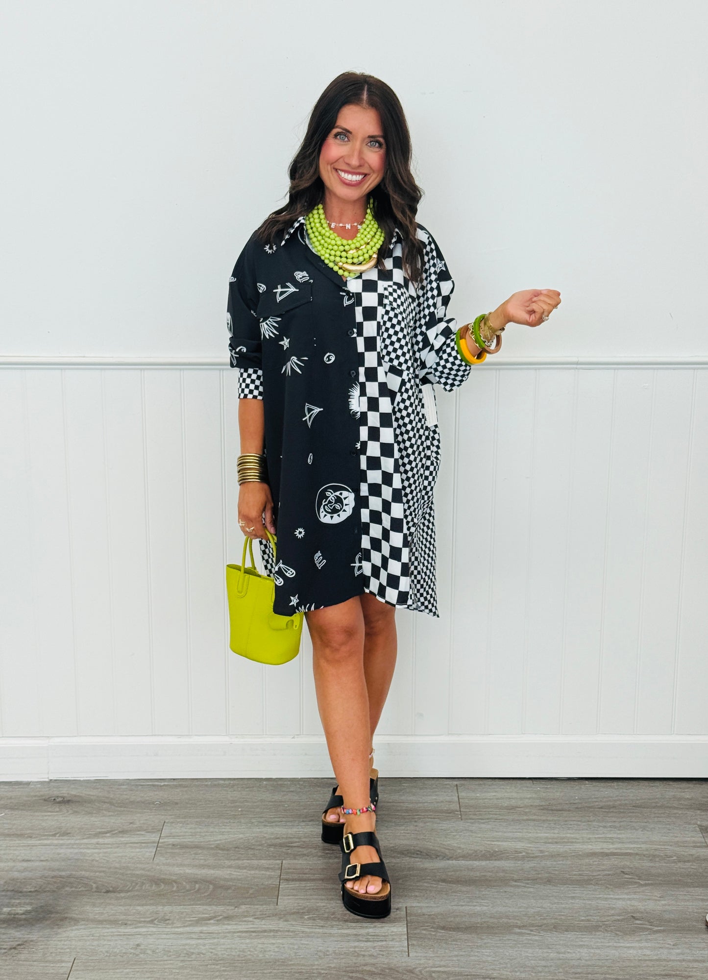 Mixed Print Oversized Button Down Shirt (Reg. and Plus)