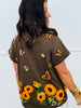 Queen Of Sparkles Brown Beaded Butterfly & Sunflower Tee (Reg. and Plus)