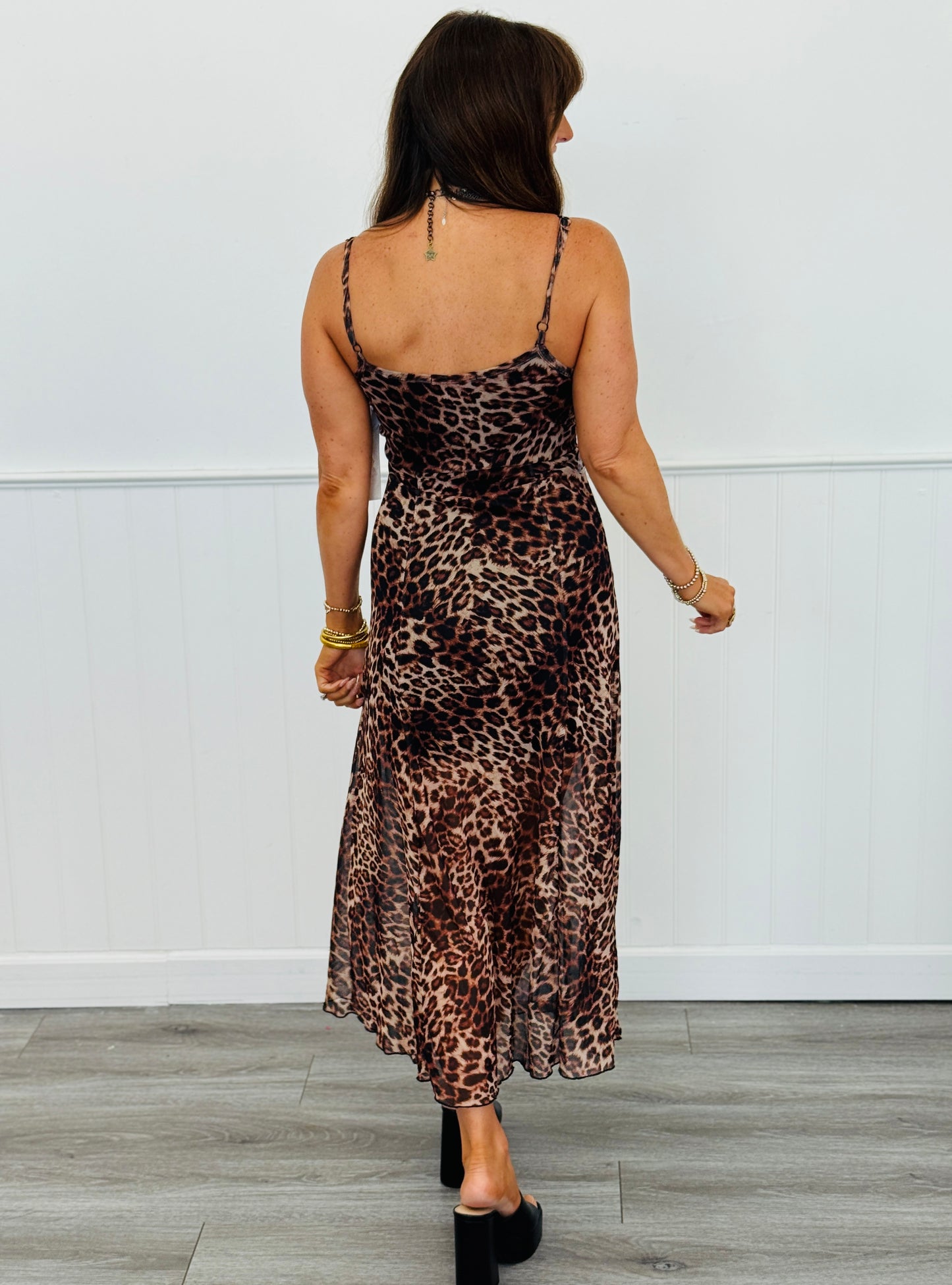 Brown Leopard Sheer Mesh Midi Dress (Reg.)