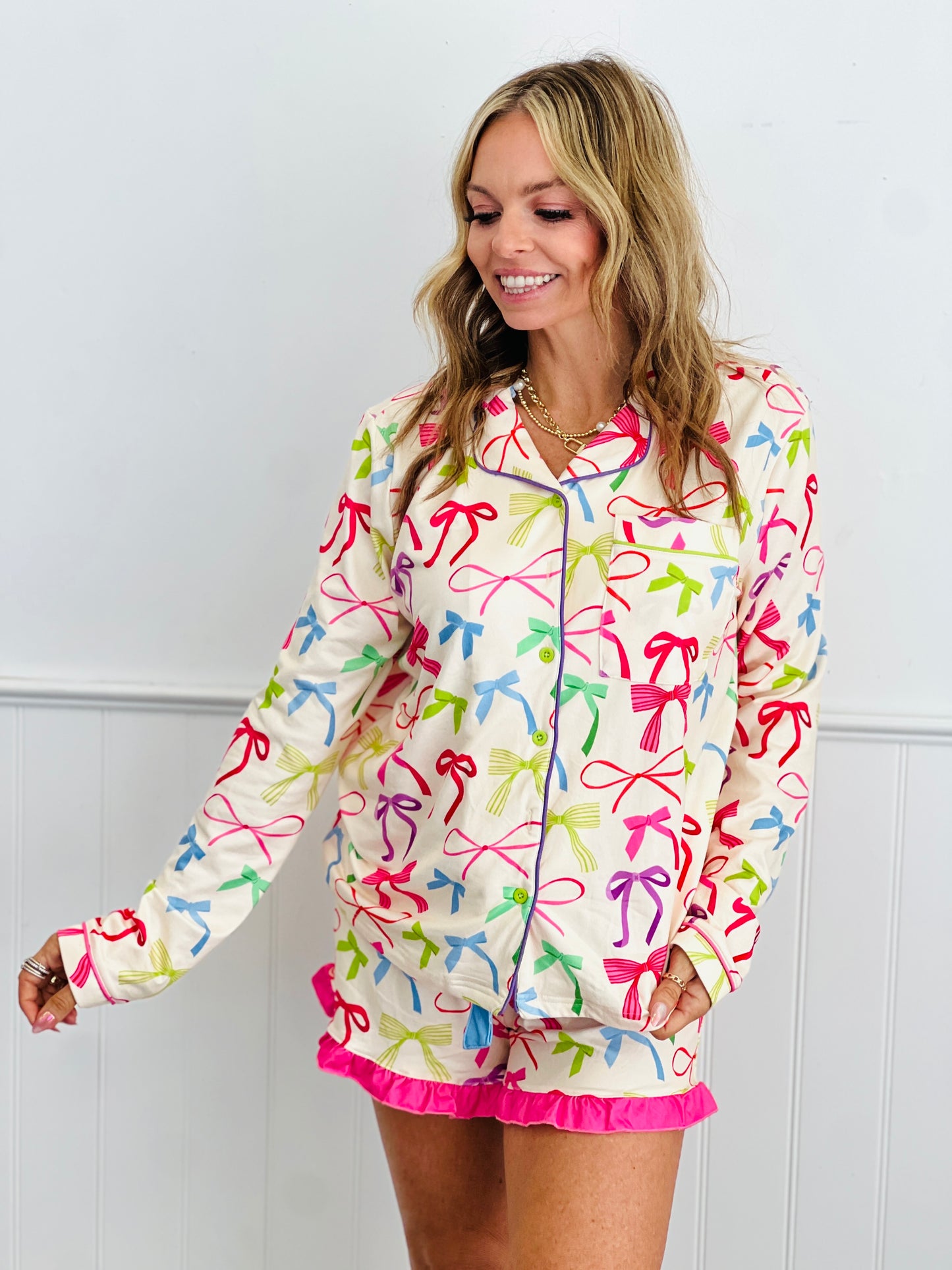 Daylight Bow Ruffle Pajama Set (Reg. and Plus)