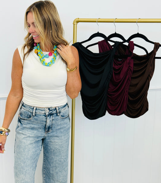 Off Shoulder Asymmetric Neck Top (Reg.)-4 Colors