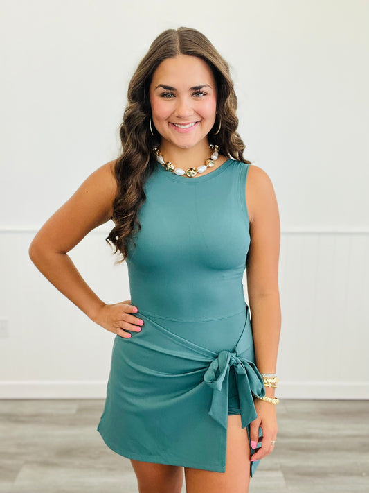Green Sleeveless Wrap Romper (Reg.)