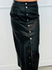 Black Faux Leather Button Down Midi Skirt (Reg)