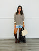 Cream Striped Collar Sweater Top (Reg.)