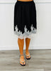 Satin Lace Trim Knee Length Skirt (Reg & Plus) - 2 Colors
