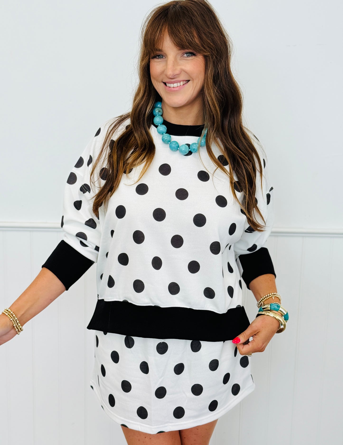 Black/White Polka Dot Printed Terry Skort Set (Reg. and Plus)