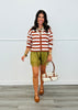 Rust/White Striped Olive Graphic Sweater Cardigan (Reg.)