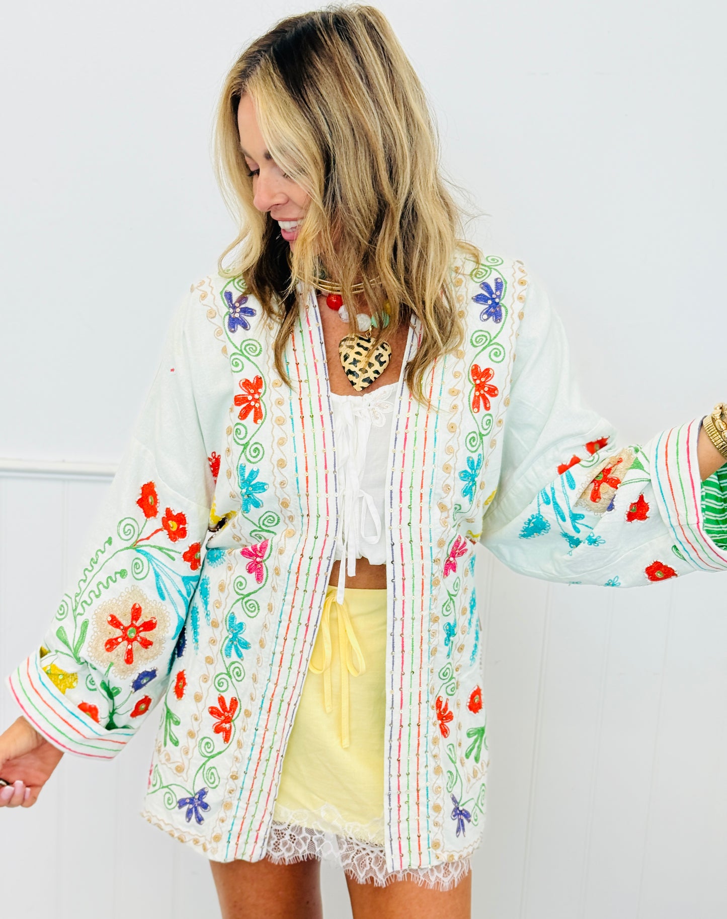 POL Natural Multi Embroidered Belted Cardigan (Reg.)