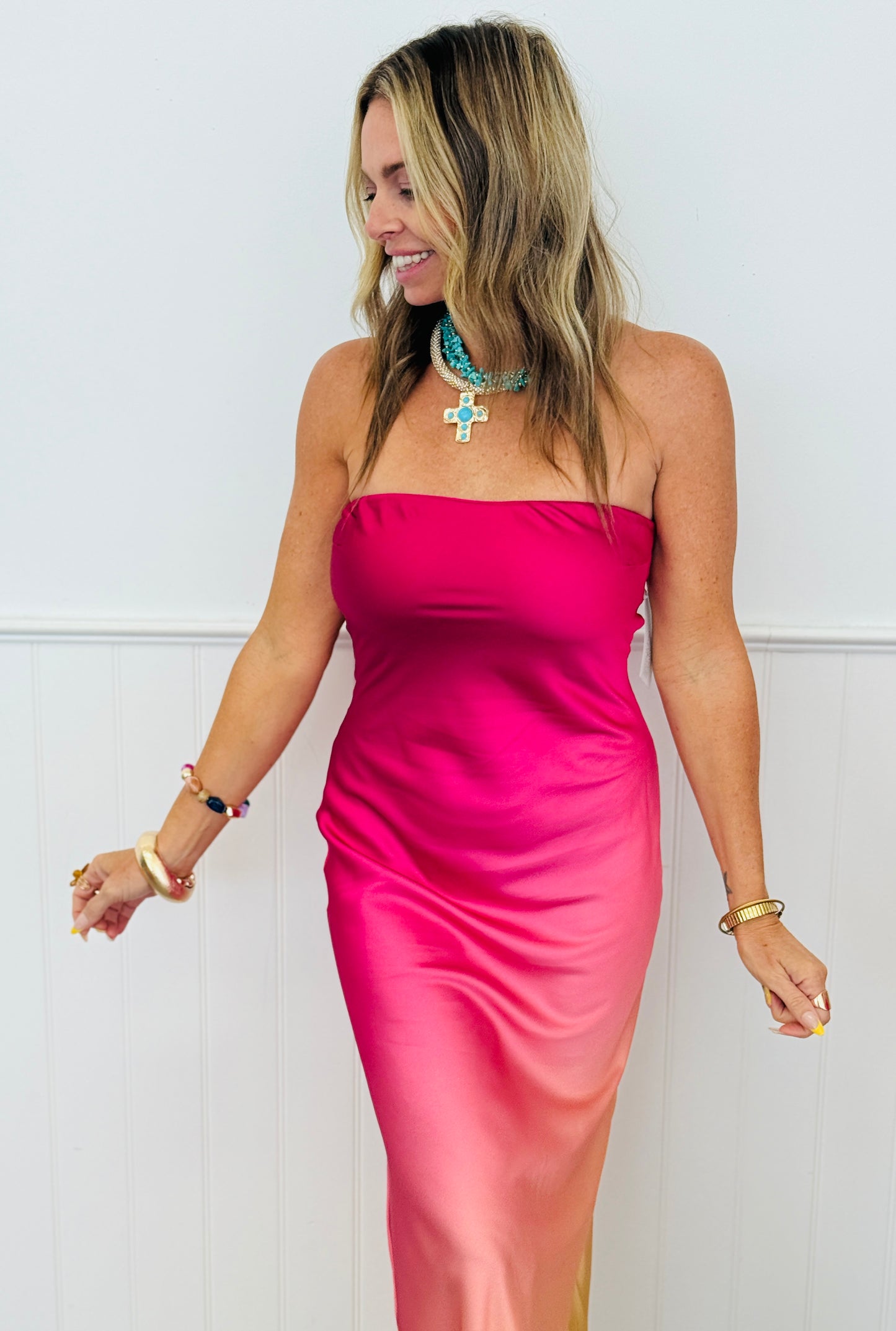 Pink Ombre Strapless Maxi Dress (Reg.)