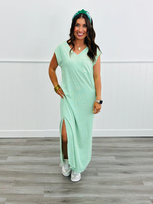 Green Stripe Comfort Maxi Dress (Reg & Plus)