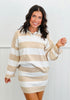 Beige-White Striped Sweater Skirt Set (Reg)