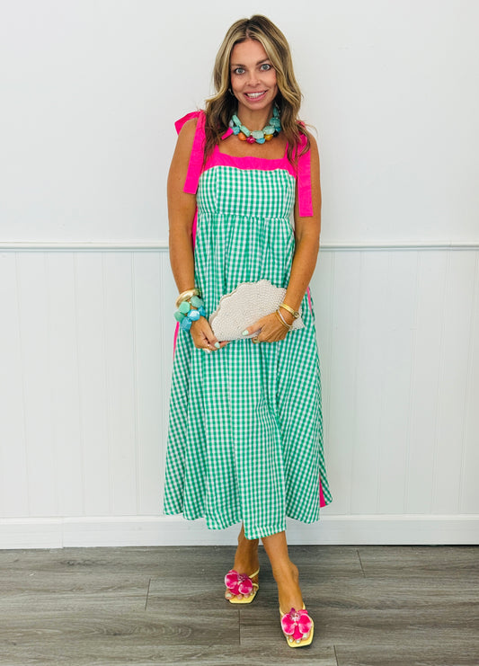 Green Gingham Grace Midi Dress (Reg.)