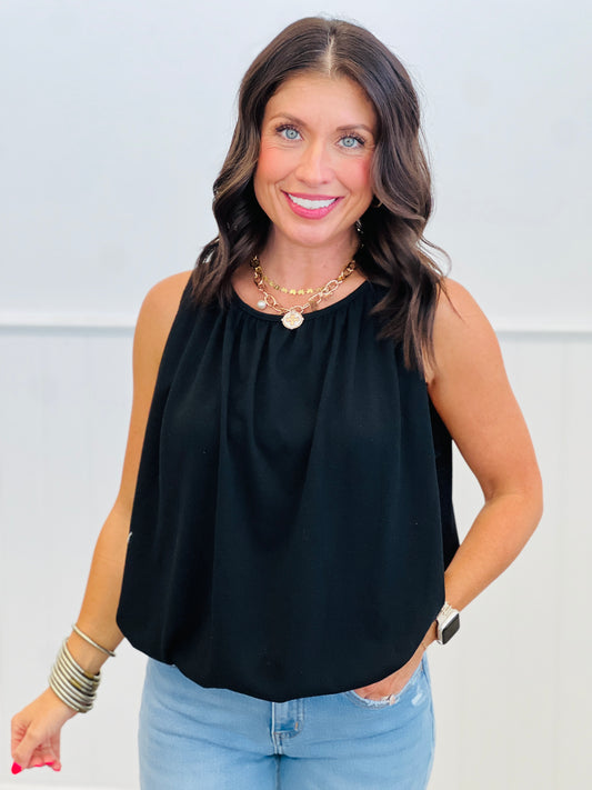 Black Sleeveless Bubble Hem Top (Reg.)